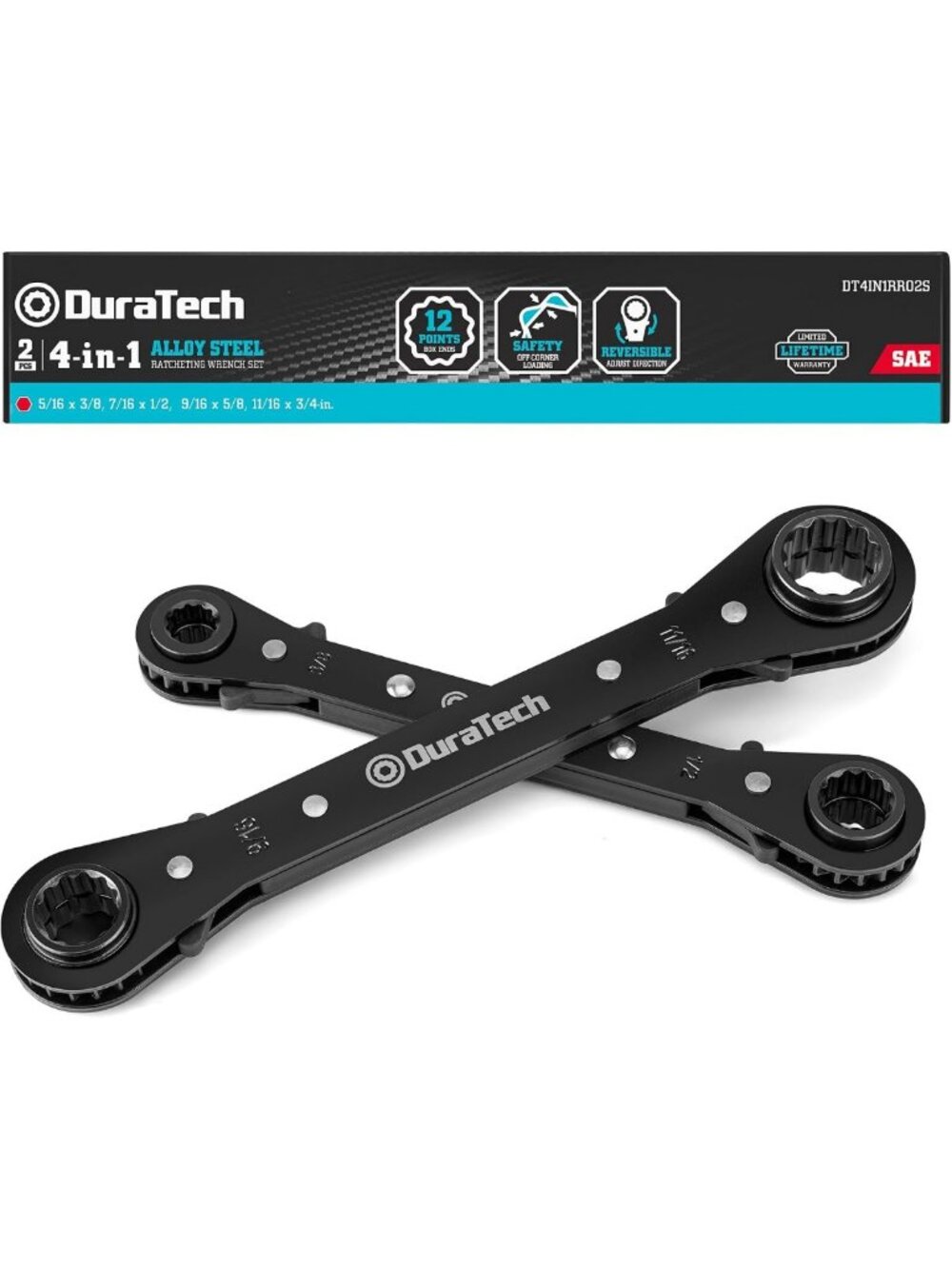 4-in-1 Reversible Ratcheting Wrench Set, SAE, 2-Piece - Versatile Tool for